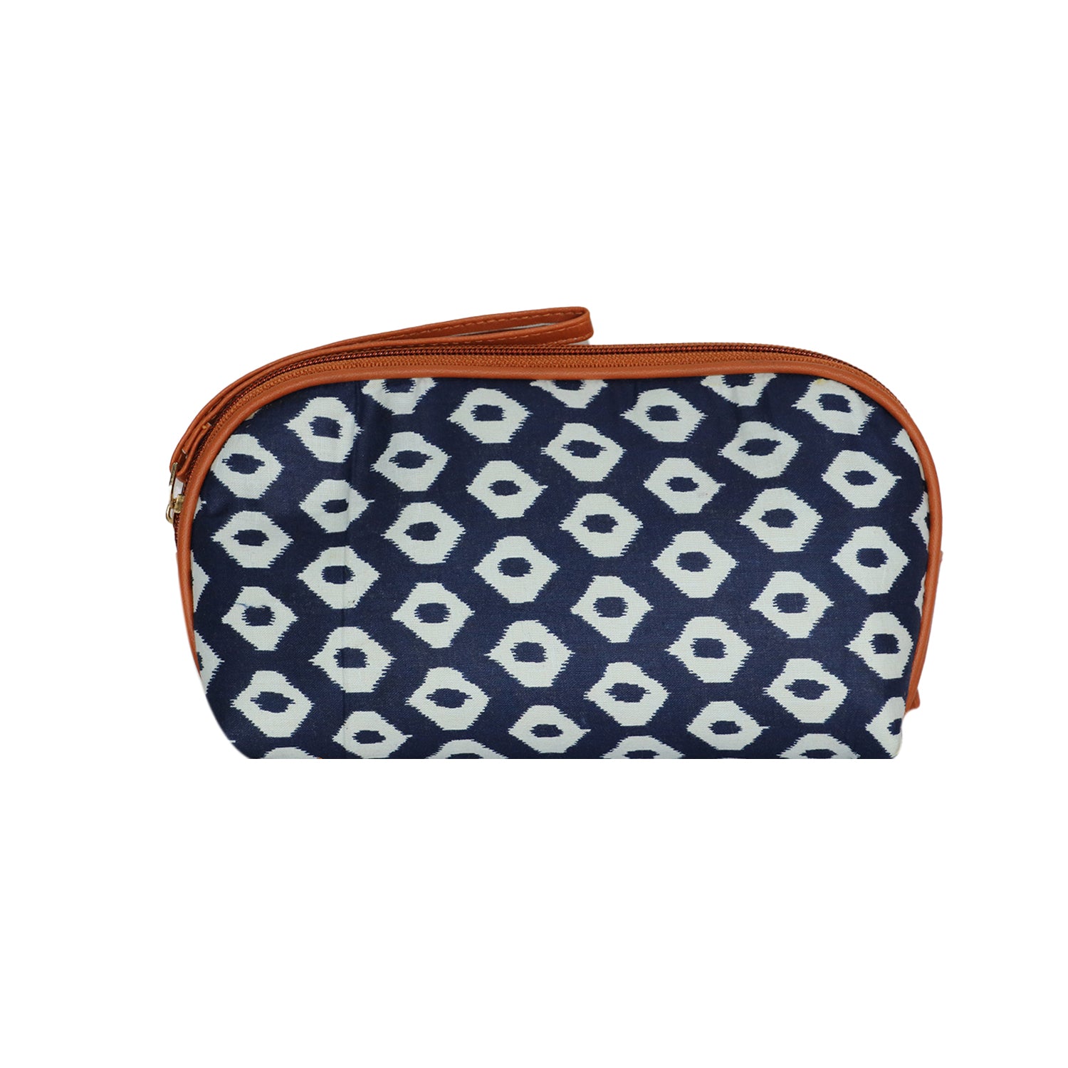 Printed Cosmetic Makeup Pouch Travel Organizer Bag with Wrist Strap - BROWN