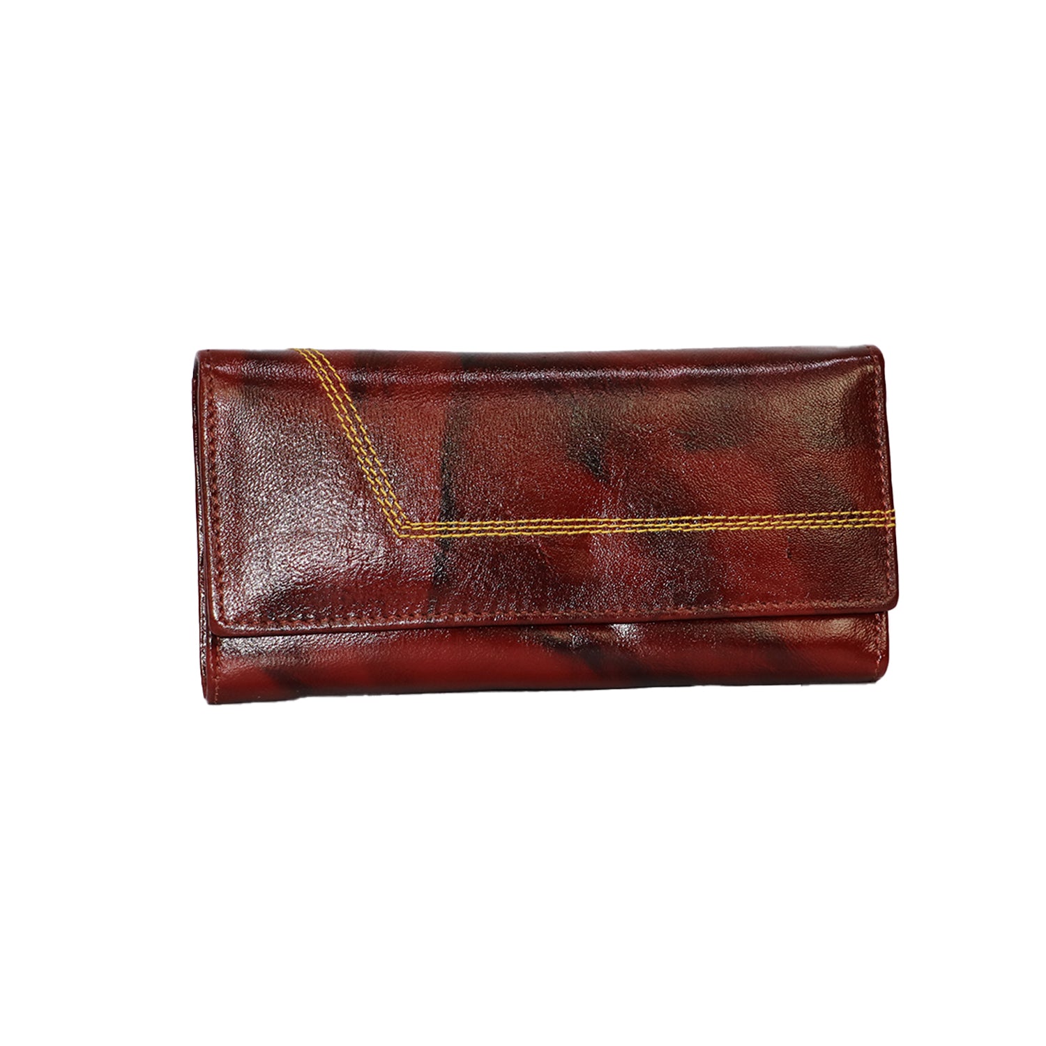 Crocodile Texture Long Wallet with Zipper Pocket and Card Slots - Brown