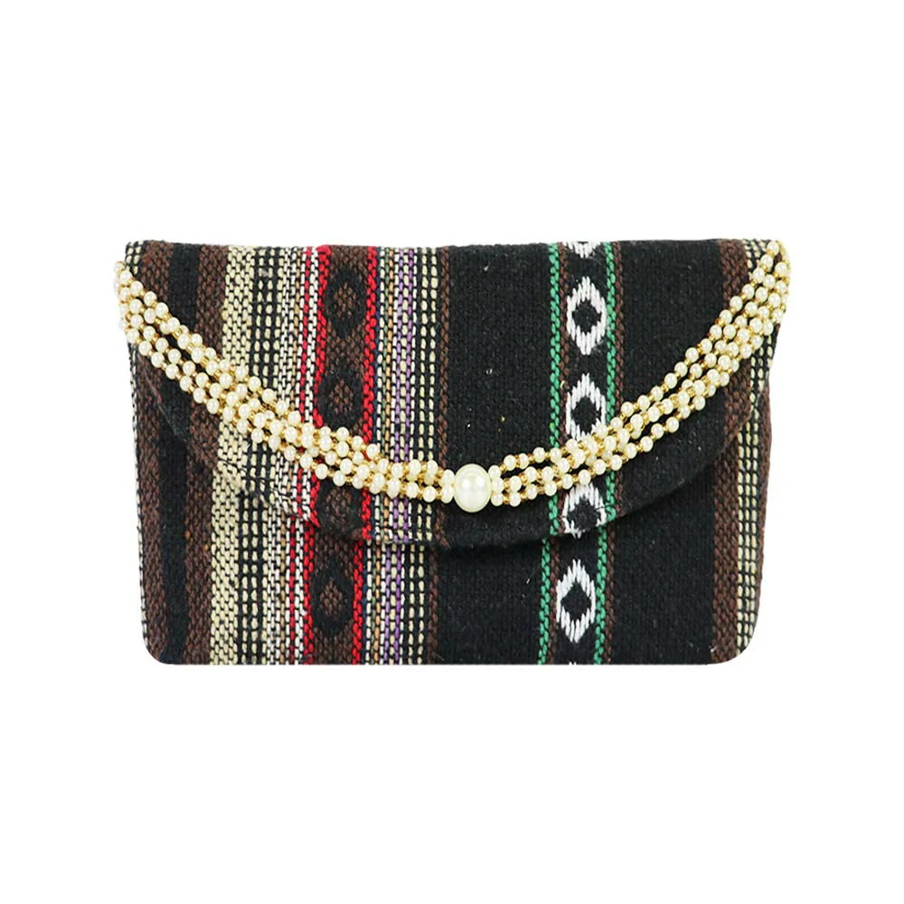 Women’s Multicolor Embroidered Clutch with Detachable Chain Strap