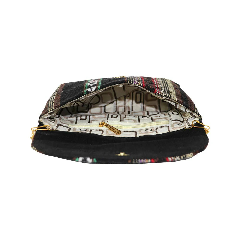 Women’s Multicolor Embroidered Clutch with Detachable Chain Strap