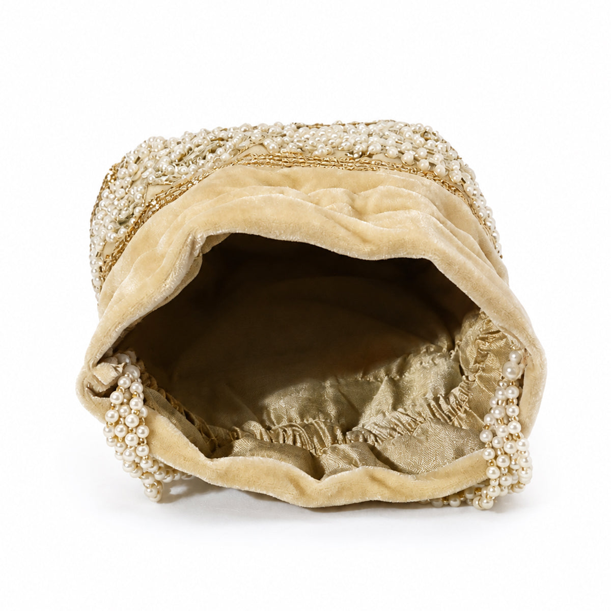 Embroidered Potli Bag with Pearl Beaded Handle & Mirror Work Bag
