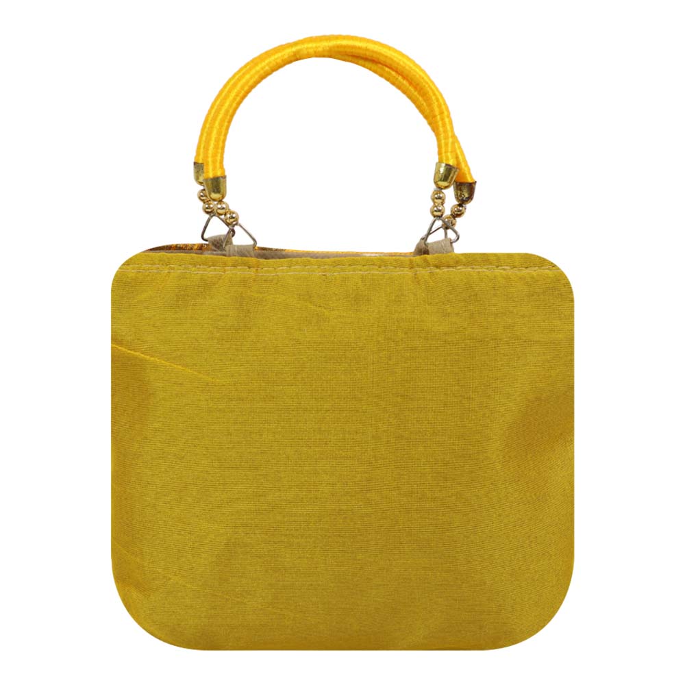 Brocade Handbag with Circular Motif and Wooden Handles