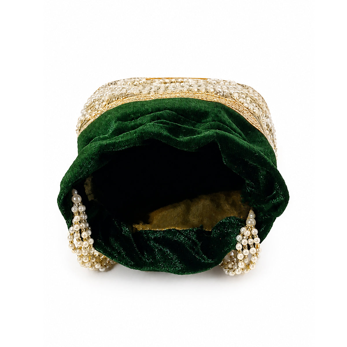 Embroidered Potli Bag with Pearl Beaded Handle & Mirror Work Bag
