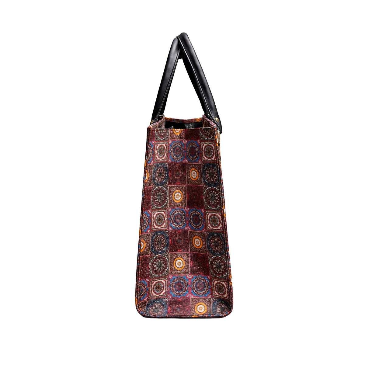 Floral Printed Structured Tote Bag with Black Handles
