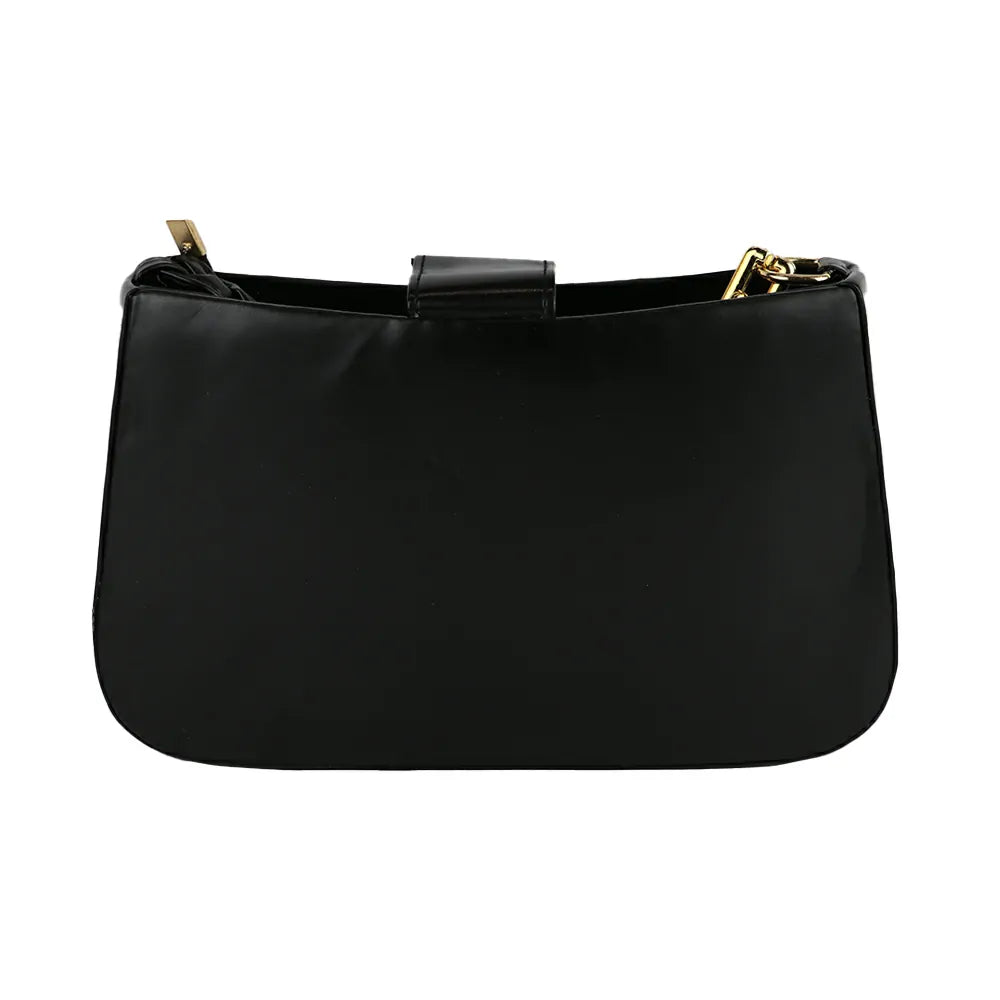 Black Shoulder Bag with Gold Chain Accent