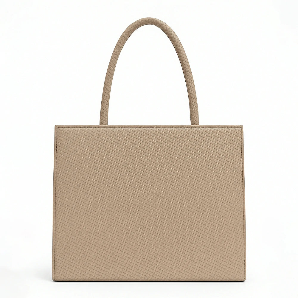 Tan Woven Textured Tote Bag
