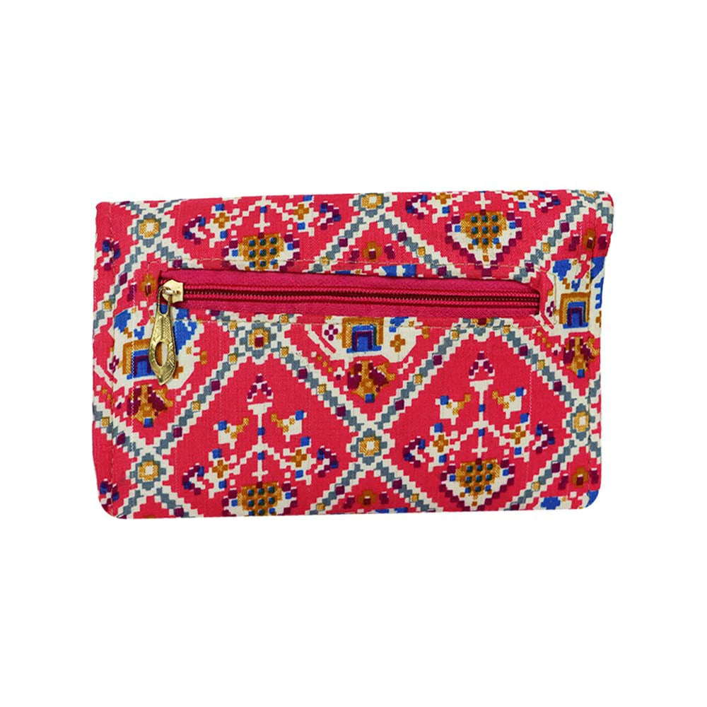 Women Black Ethnic Printed Clutch with Pearl Detailing – Traditional Party Envelope Handbag