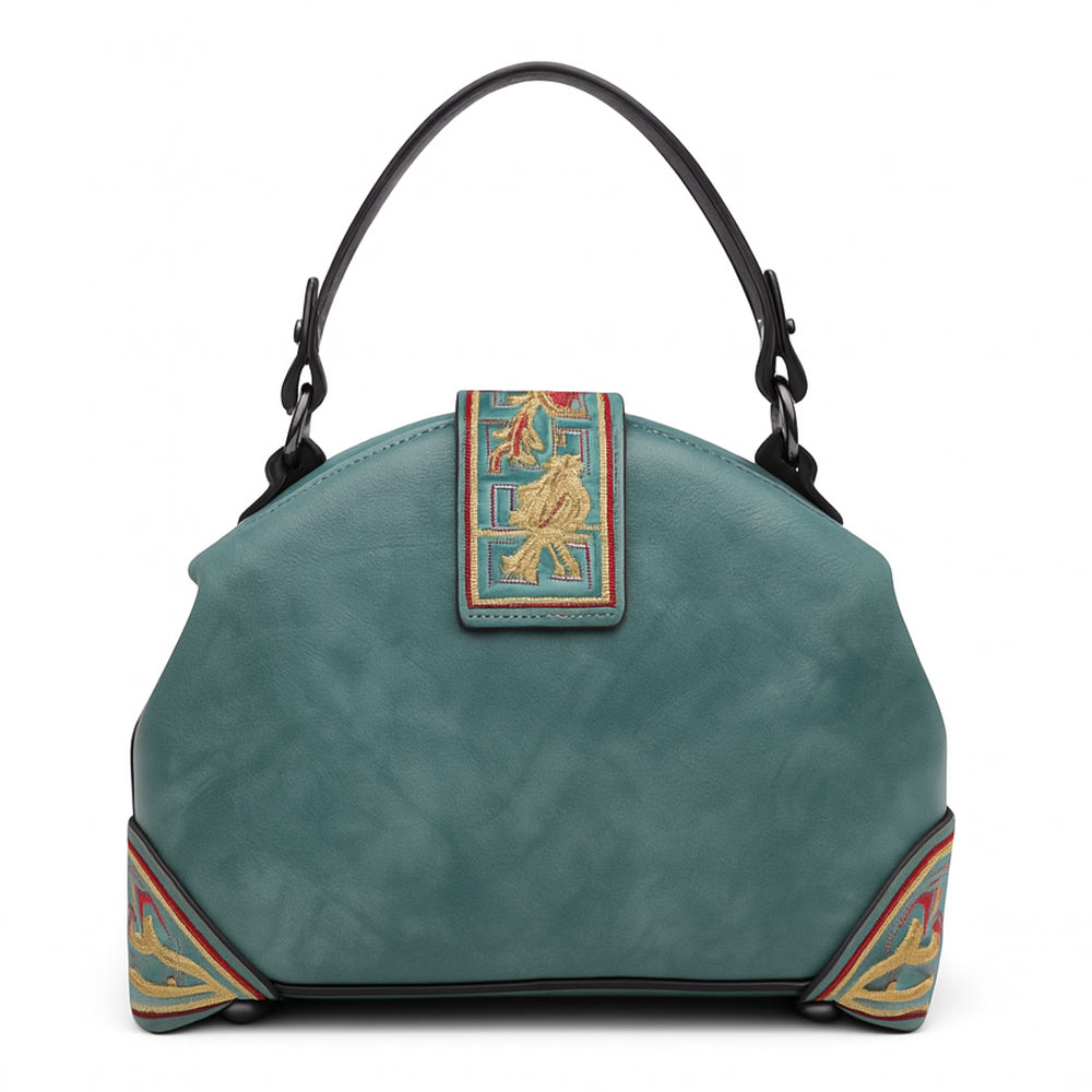 Embroidered Dome-Shape Handbag with Floral Detail