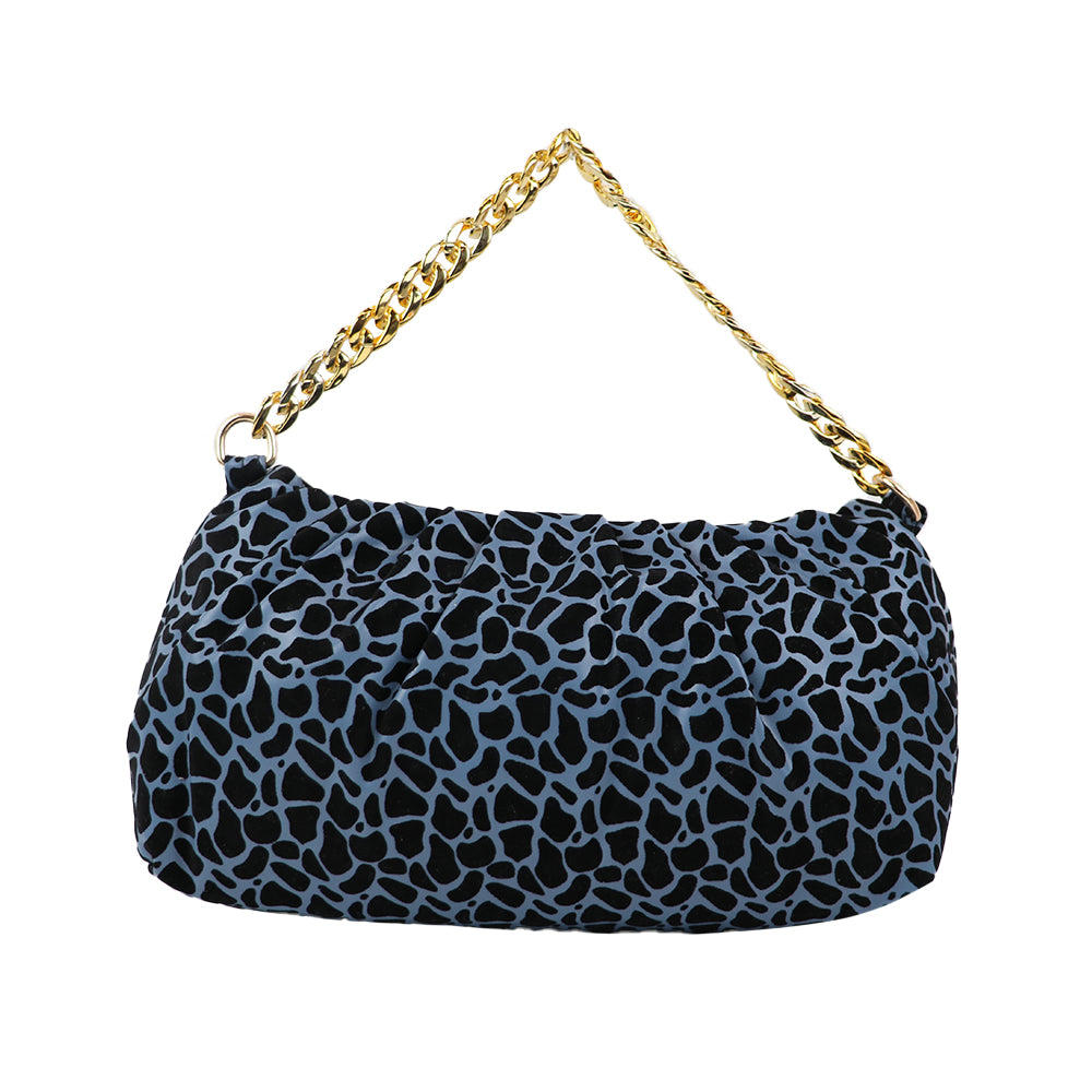 Velvet Pattern Shoulder Bag with Gold Chain Strap Teddy Charm Fashion