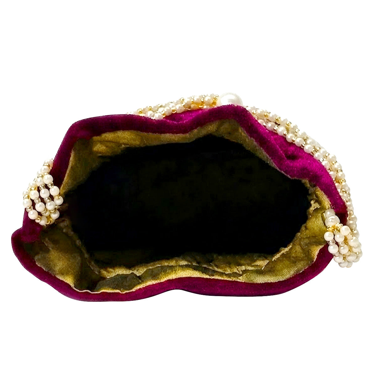 Embroidered Potli Bag with Pearl Beaded Handle & Mirror Work Bag