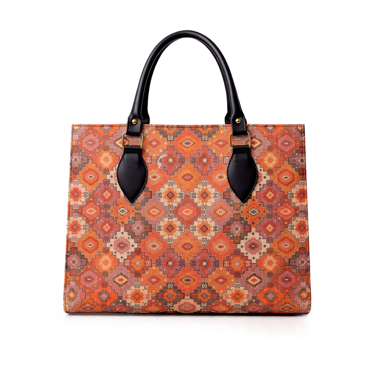 Floral Printed Structured Tote Bag with Black Handles