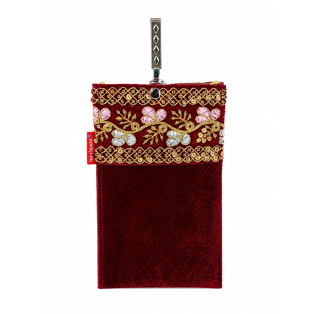 Women's Embroidered Ethnic Mobile Pouchwith Gold Chain Strap | Festive & Traditional