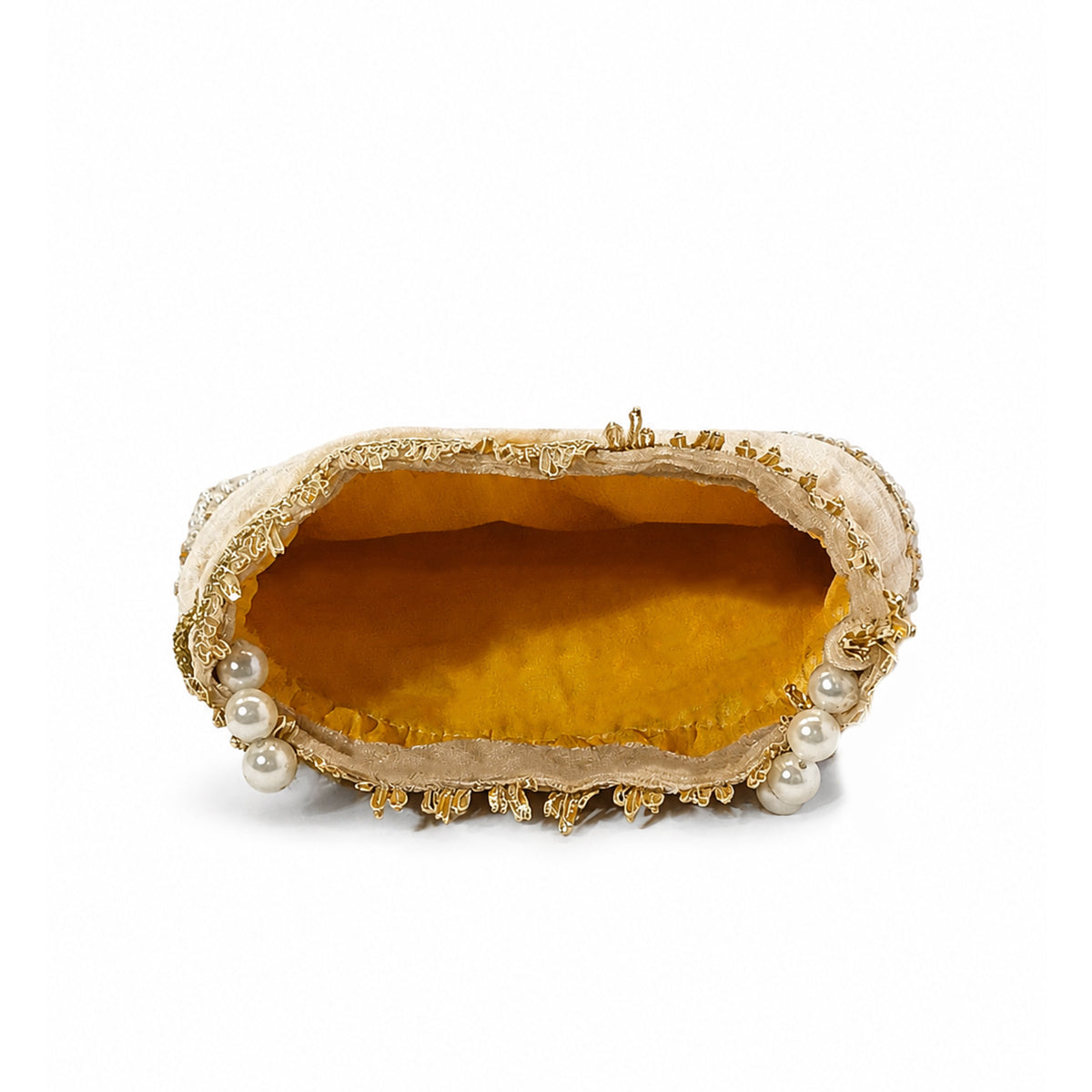 Embroidered Potli Bag with Pearl Beaded Handle & Mirror Work Bag