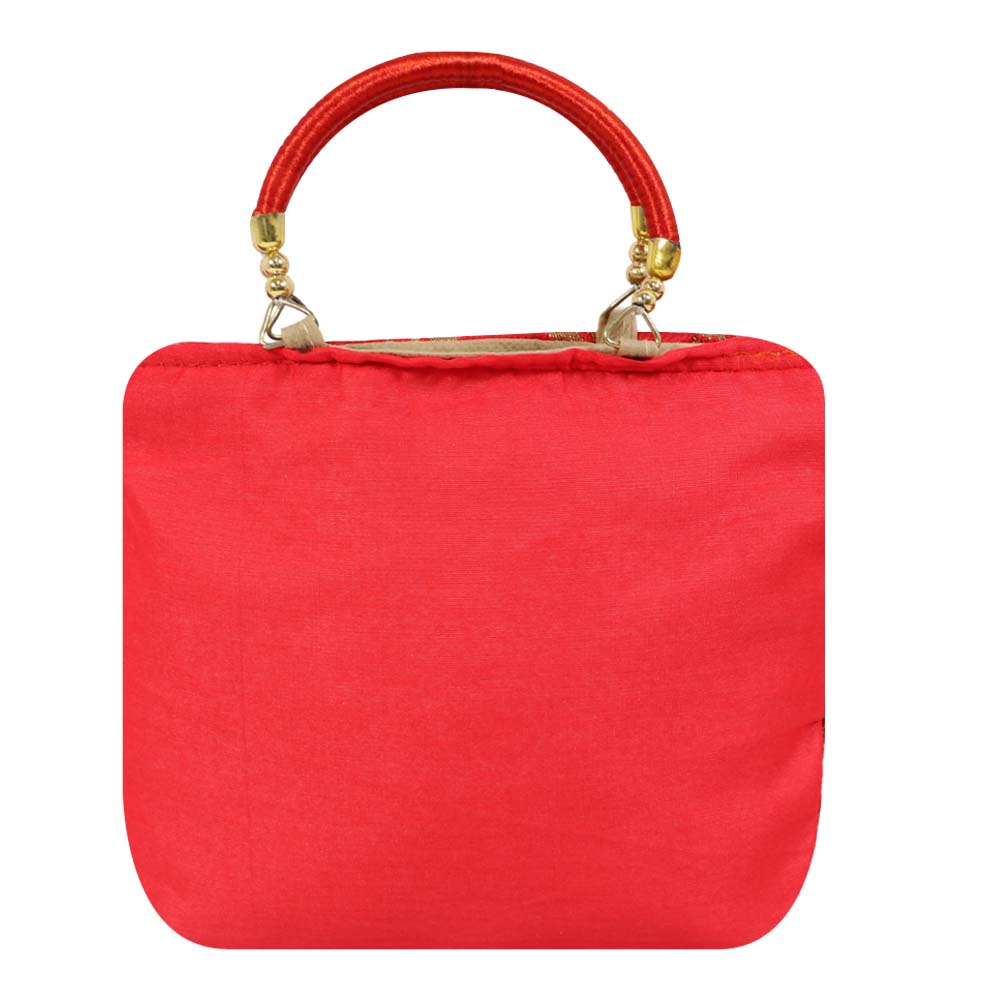 Brocade Handbag with Circular Motif and Wooden Handles