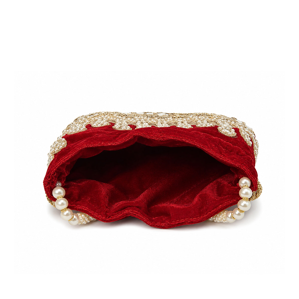 Embroidered Potli Bag with Pearl Beaded Handle & Mirror Work Bag