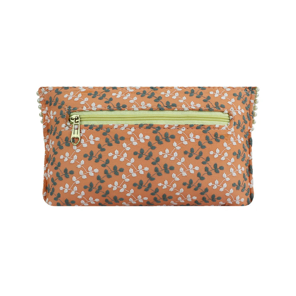 Women’s Floral Embroidered Clutch with Pearl Lace