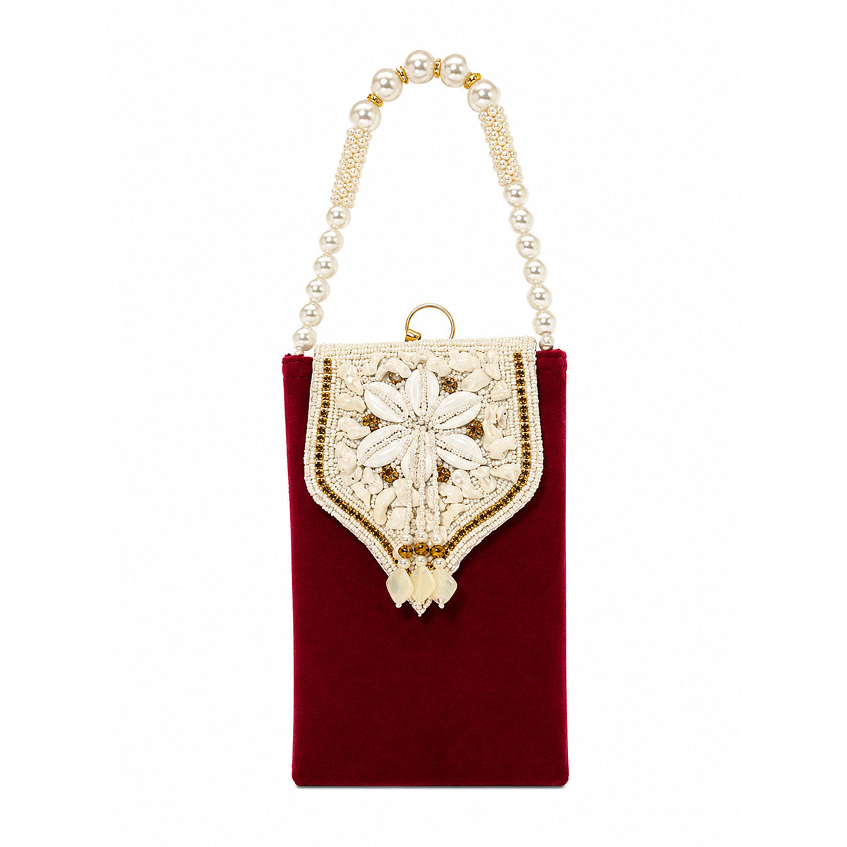 Women's Embroidered Ethnic Mobile Pouchwith Gold Chain Strap | Festive & Traditional