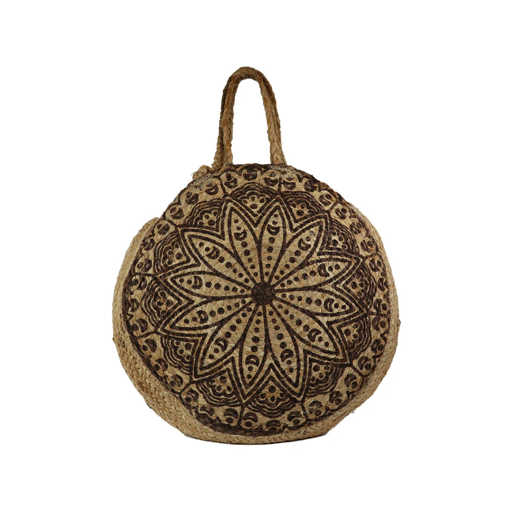 Women’s Round Jute Sling Bag with Rope Strap
