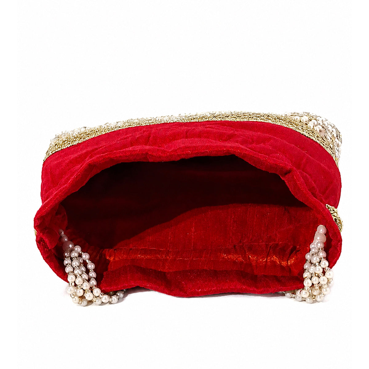 Embroidered Potli Bag with Pearl Beaded Handle & Mirror Work Bag