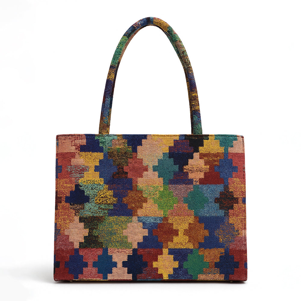 Plum Geo-Weave Jacquard Tote Bag