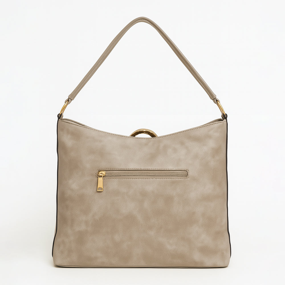 Taupe Metallic Ring Accent Hobo Bag