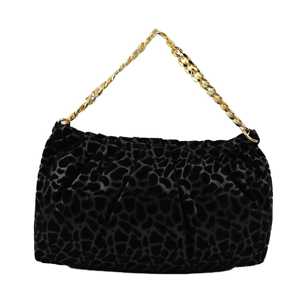 Velvet Pattern Shoulder Bag with Gold Chain Strap Teddy Charm Fashion