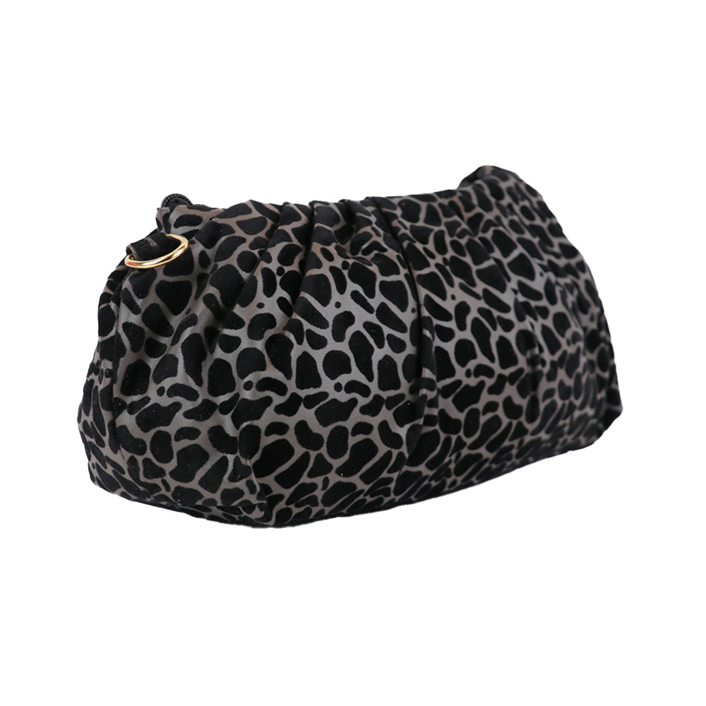 Velvet Pattern Shoulder Bag with Gold Chain Strap Teddy Charm Fashion