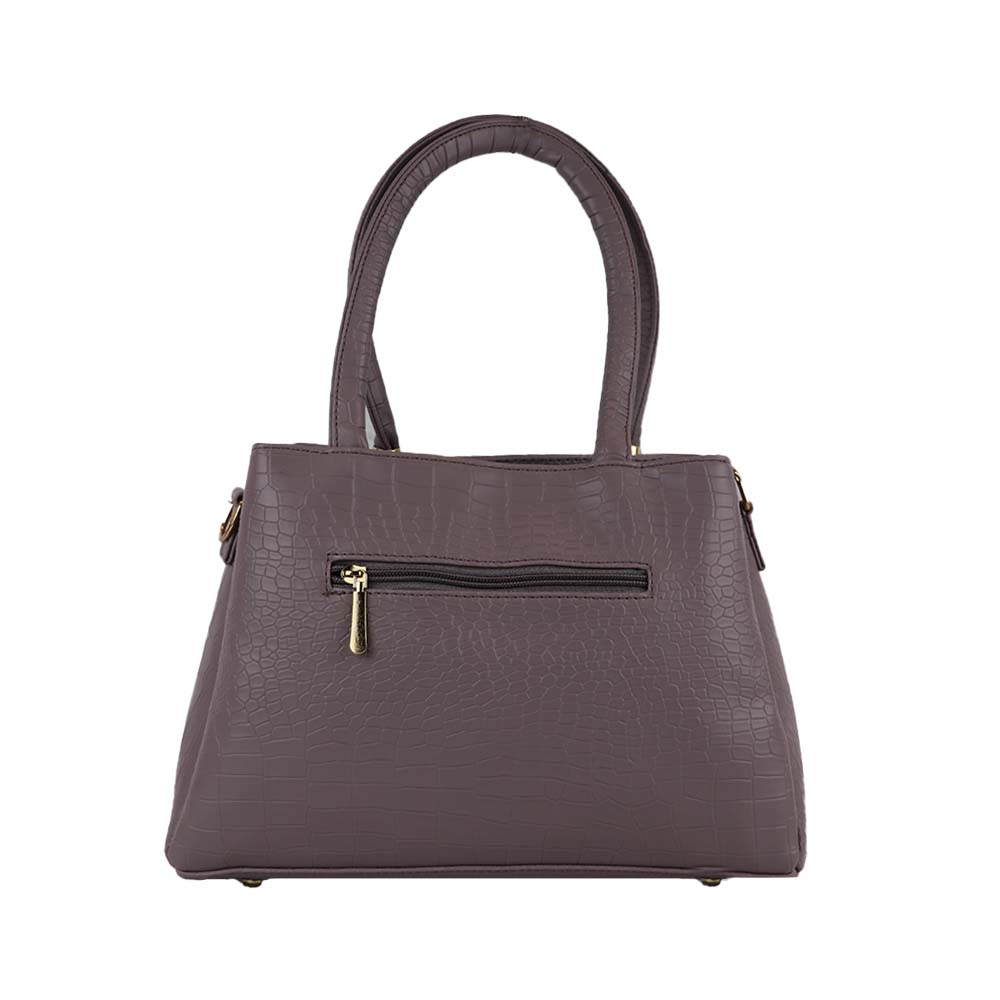 Croc Texture Handbag with Shoulder Strap and Pom Pom Charm Stylish