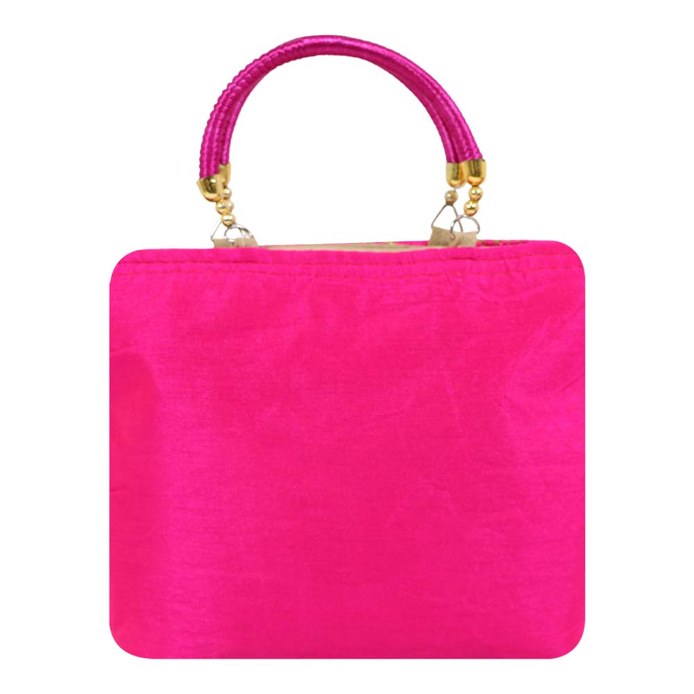 Brocade Handbag with Circular Motif and Wooden Handles