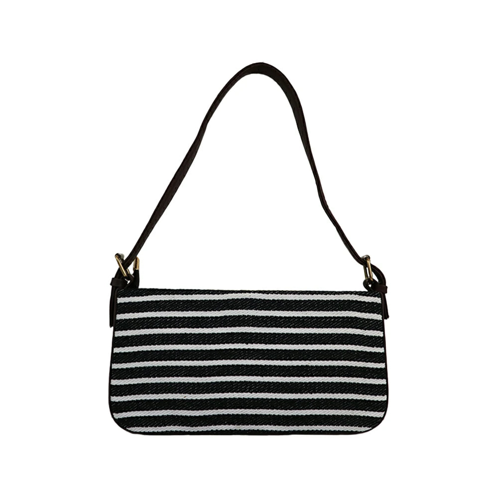 Embroidered Shoulder Bag with Detachable Strap and Zipper Closure