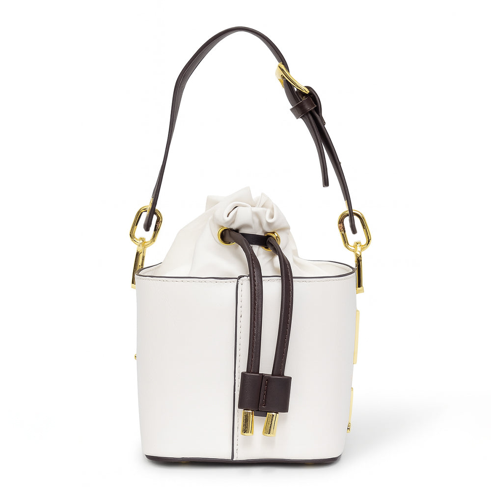 Floral Embroidered Charcoal Bucket Bag with Drawstring Closure