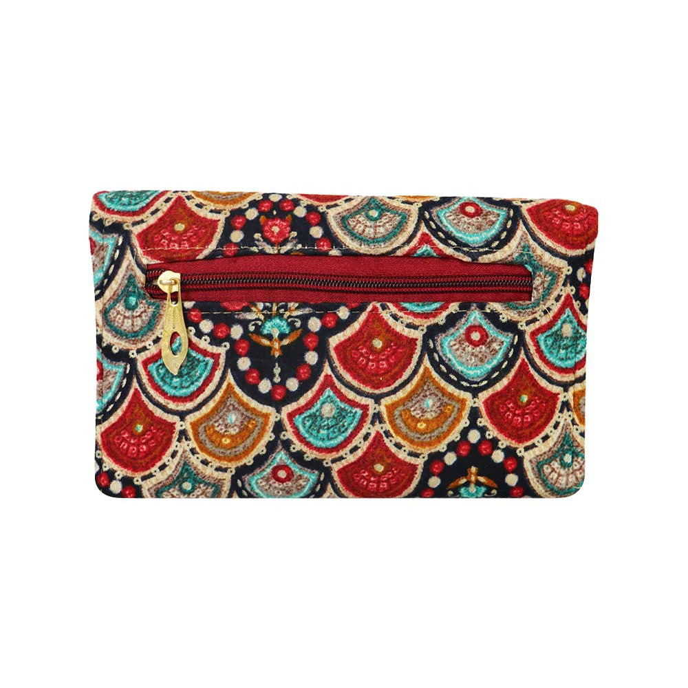 Women Black Ethnic Printed Clutch with Pearl Detailing – Traditional Party Envelope Handbag