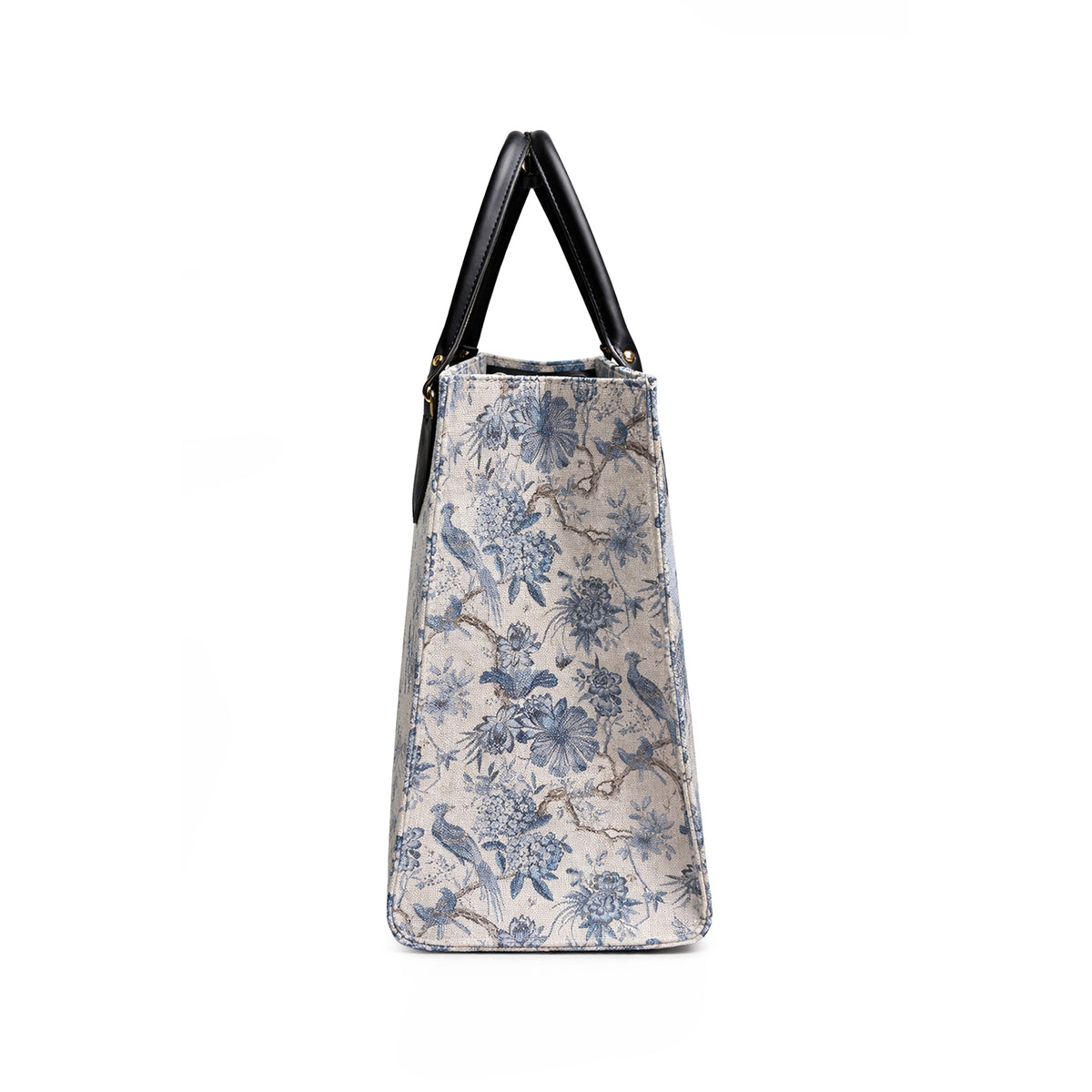Floral Printed Structured Tote Bag with Black Handles