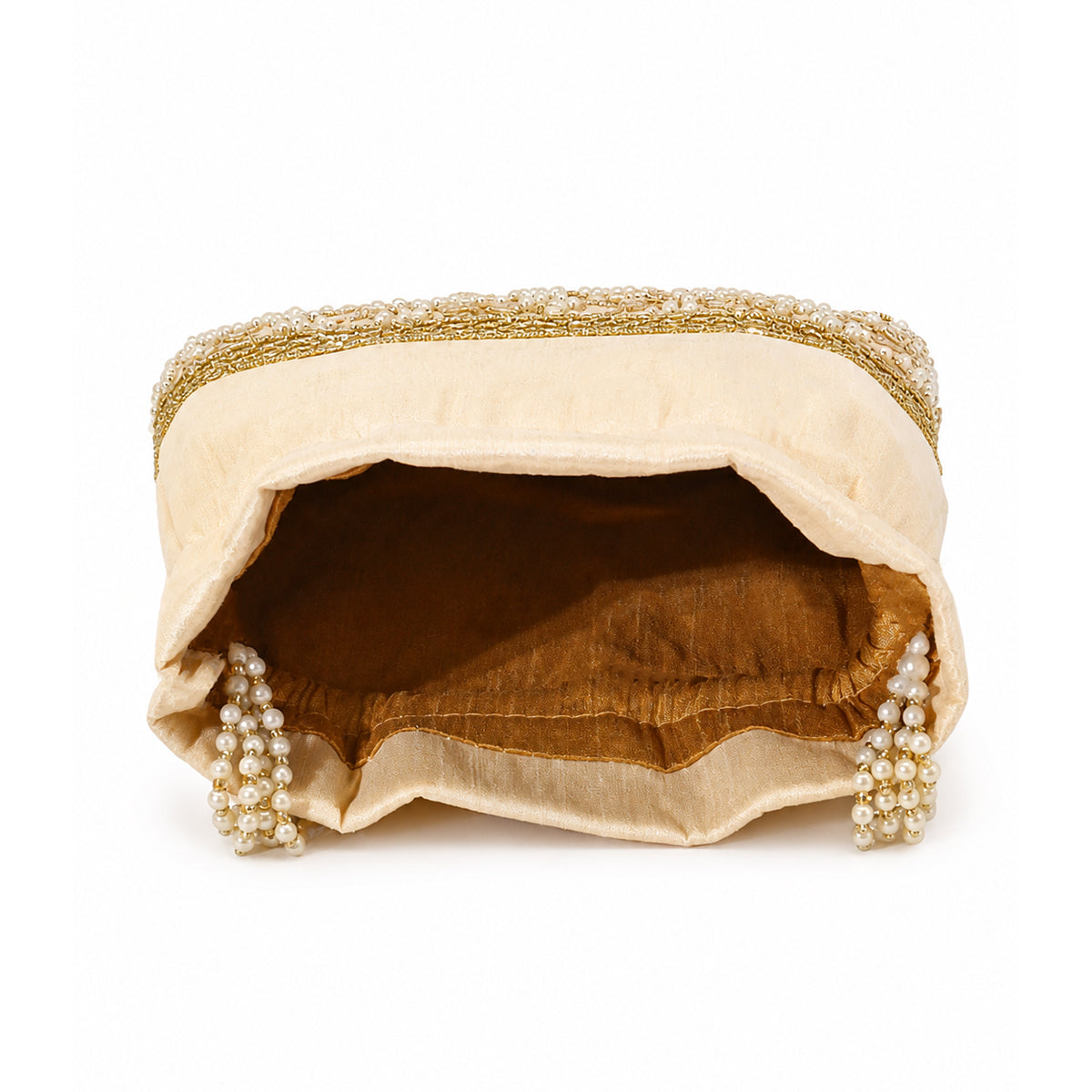Embroidered Potli Bag with Pearl Beaded Handle & Mirror Work Bag