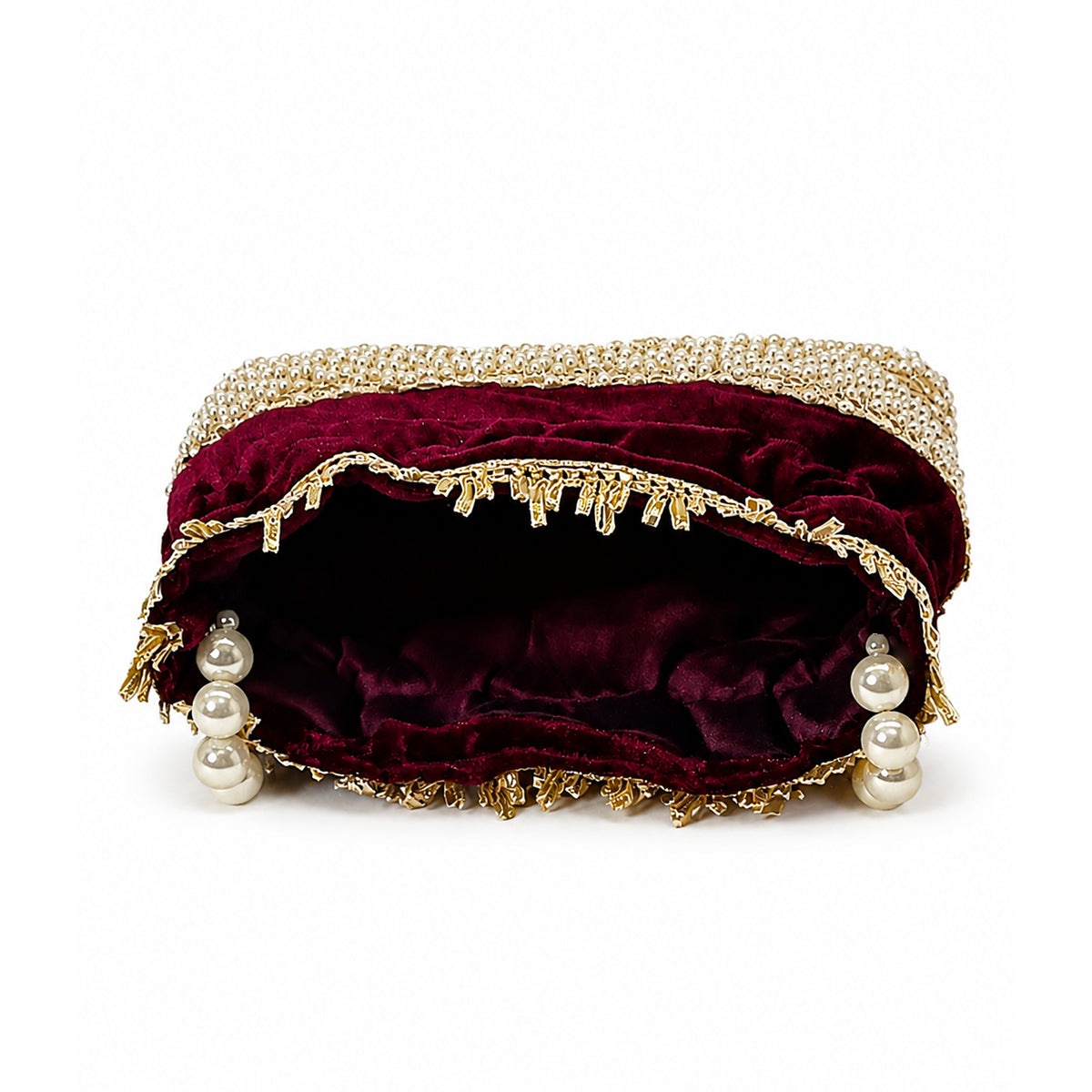 Embroidered Potli Bag with Pearl Beaded Handle & Mirror Work Bag
