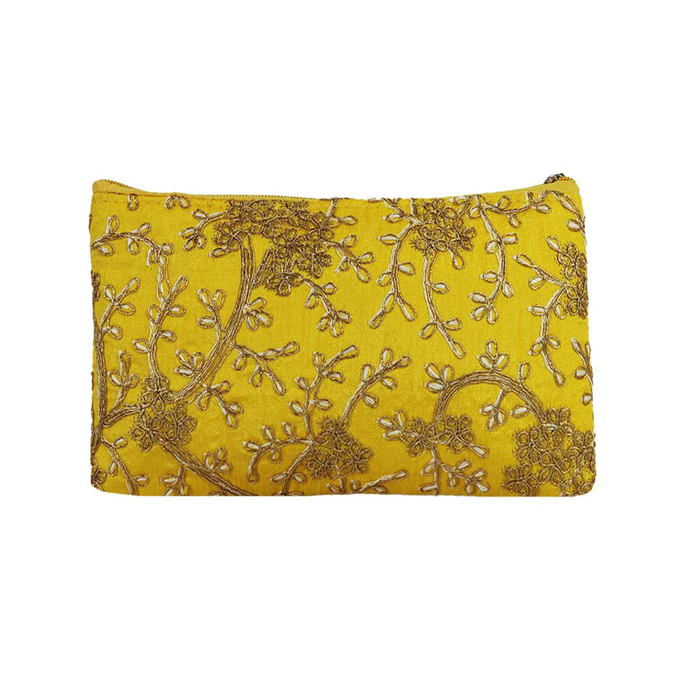 Embroidered Clutch Pouch for Women - Yellow