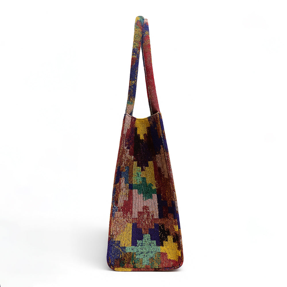 Plum Geo-Weave Jacquard Tote Bag