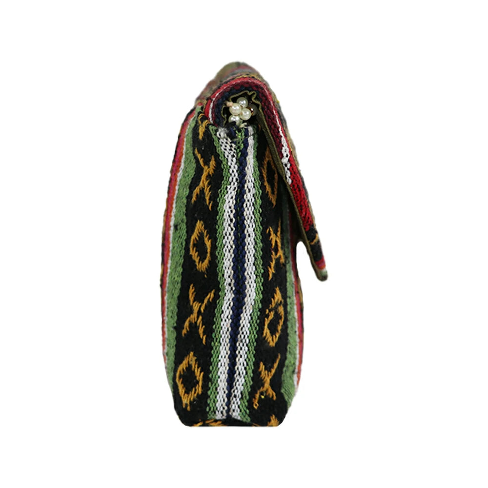 Women’s Multicolor Embroidered Clutch with Detachable Chain Strap