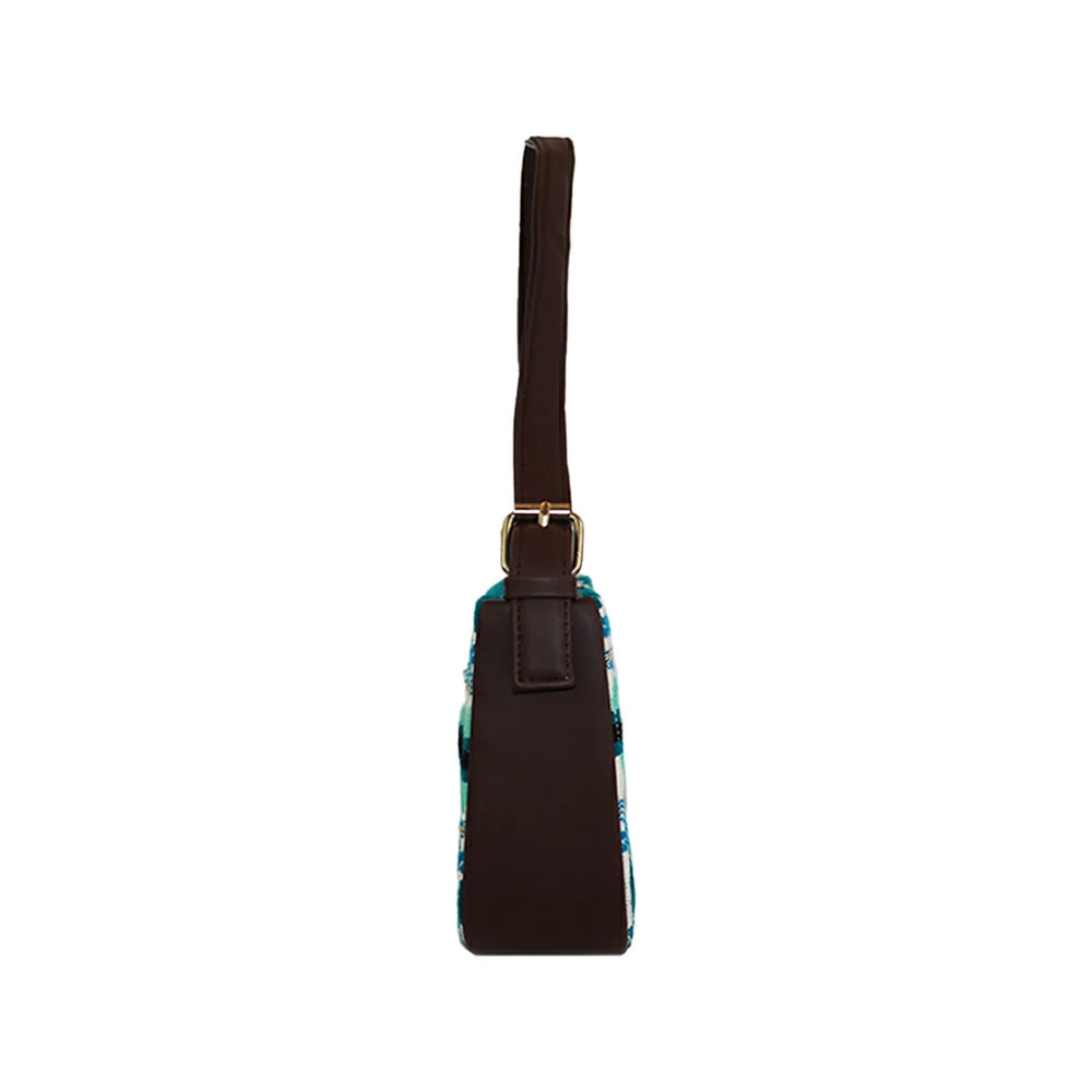 Embroidered Shoulder Bag with Detachable Strap and Zipper Closure