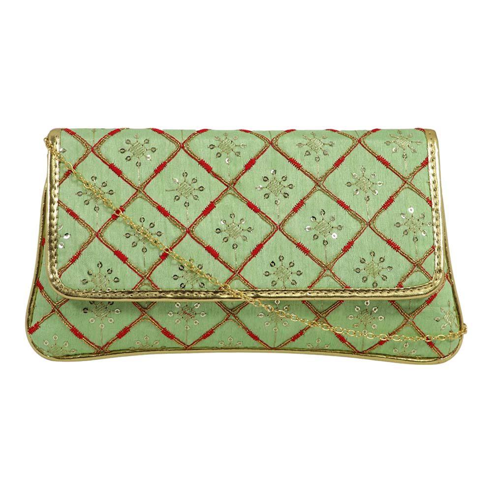 Embroidered Clutch with Gold Detailing Accents