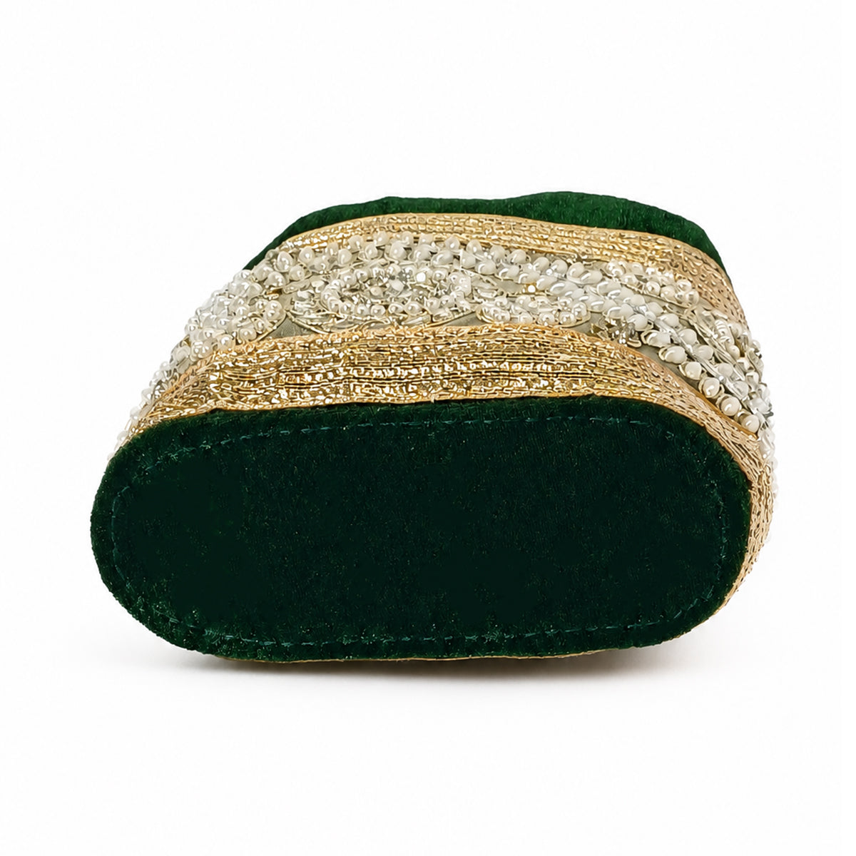 Embroidered Potli Bag with Pearl Beaded Handle & Mirror Work Bag