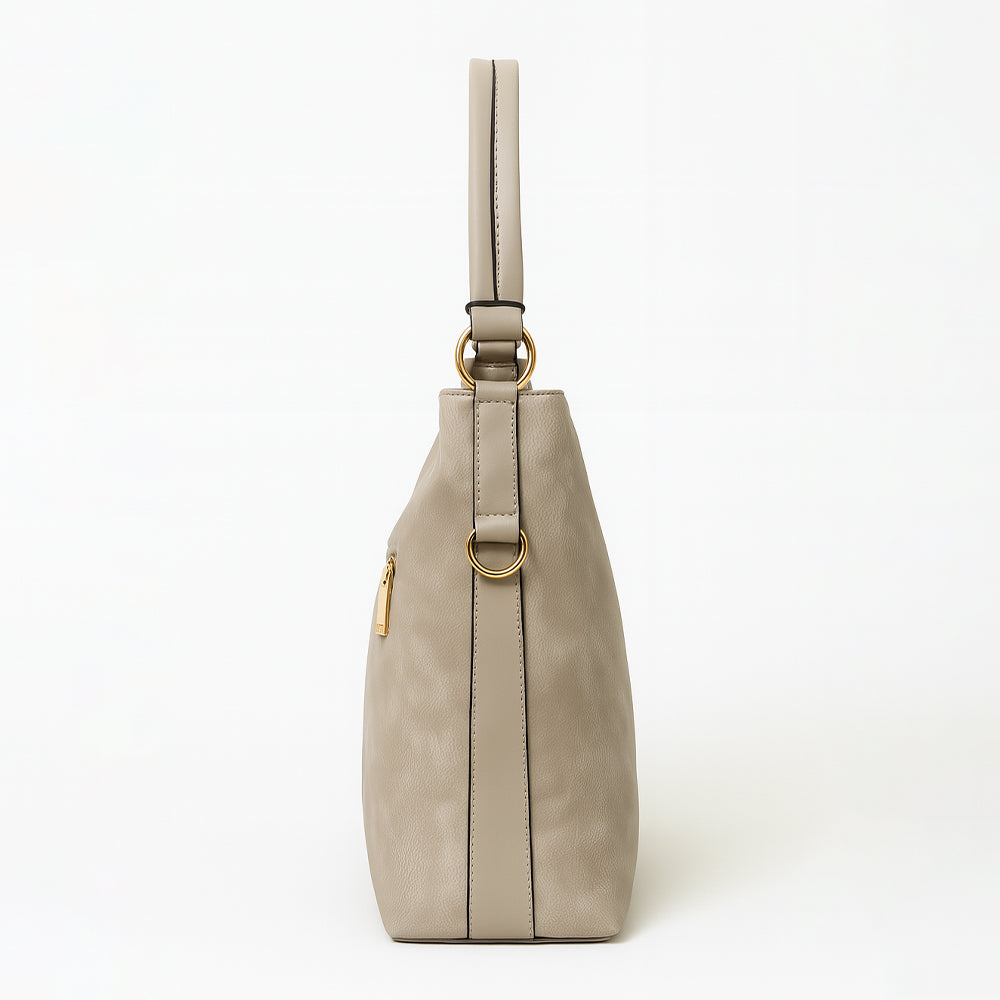 Taupe Metallic Ring Accent Hobo Bag