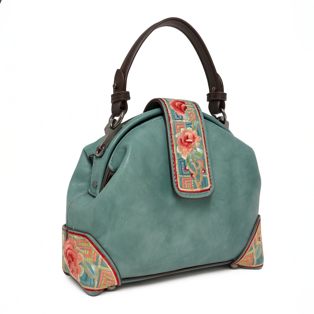 Embroidered Dome-Shape Handbag with Floral Detail