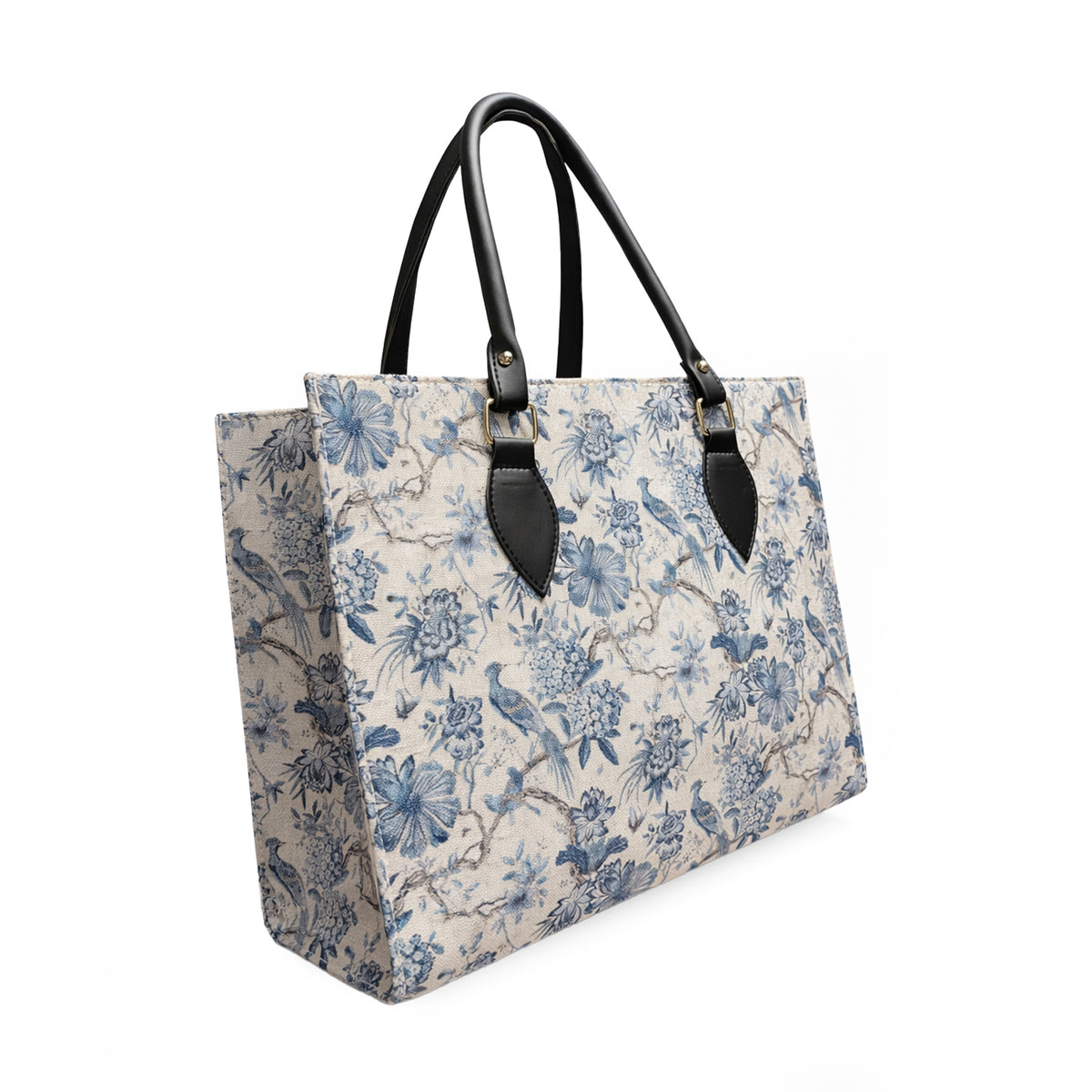 Floral Printed Structured Tote Bag with Black Handles