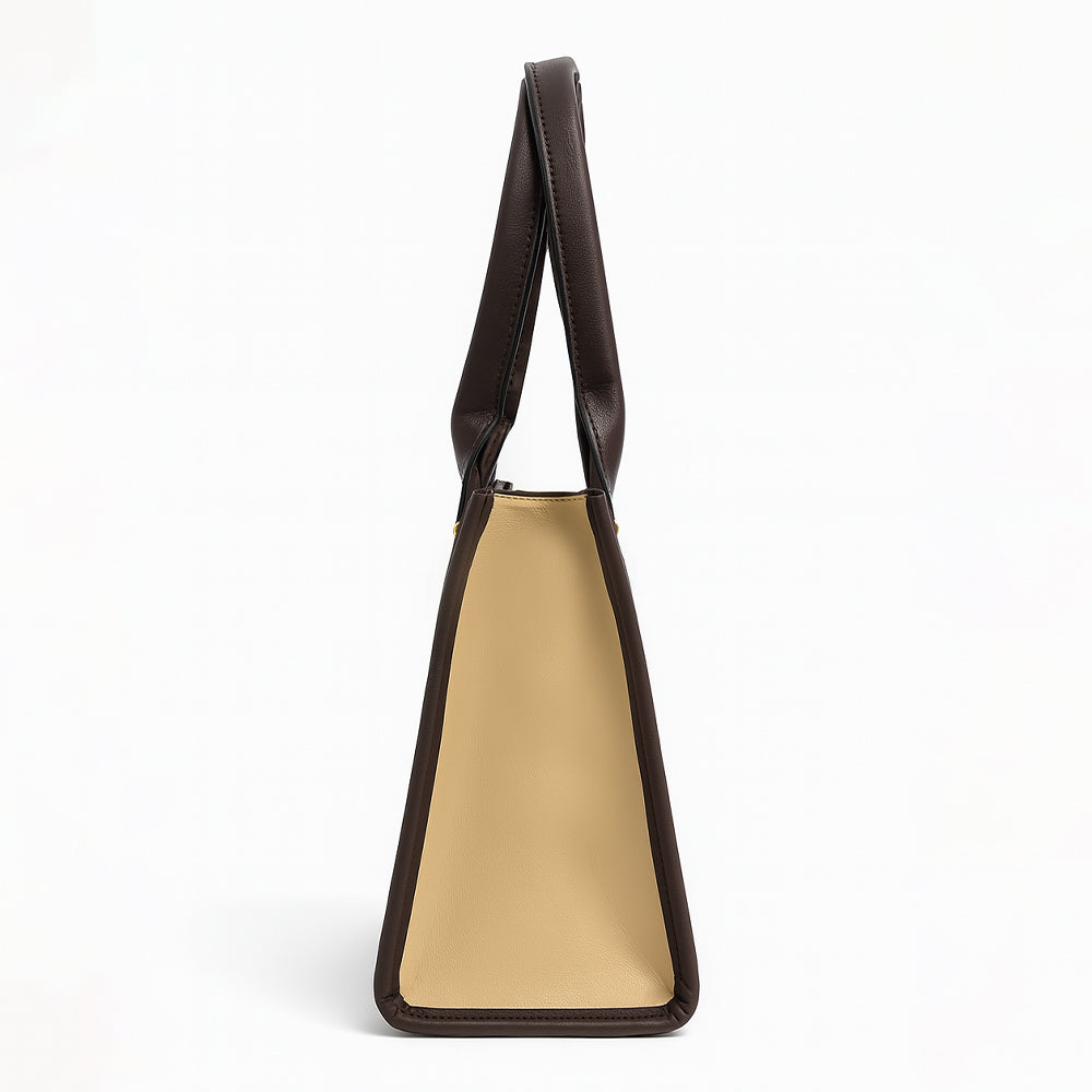 Crocodile Embossed Beige Handbag with Brown Handles