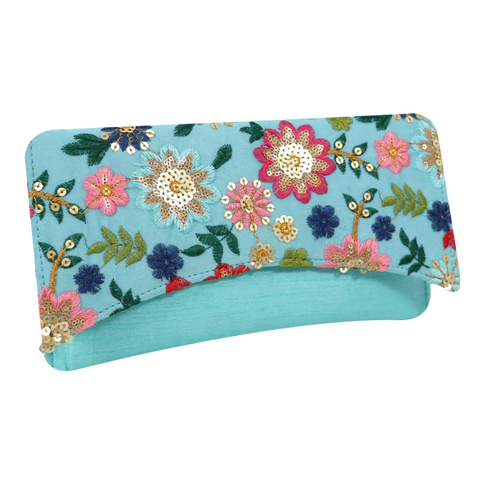 Floral Embroidered Clutch with Sequin Detailing