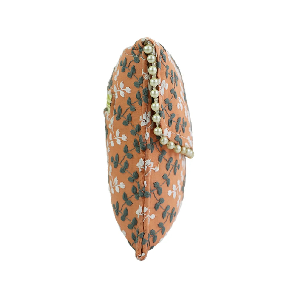 Women’s Floral Embroidered Clutch with Pearl Lace