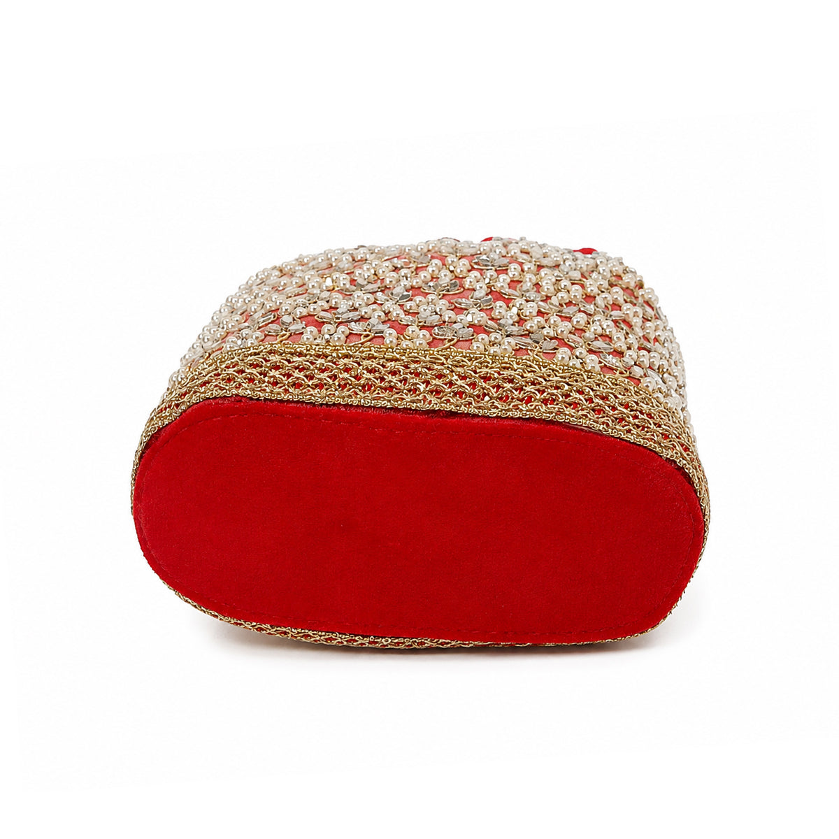 Embroidered Potli Bag with Pearl Beaded Handle & Mirror Work Bag