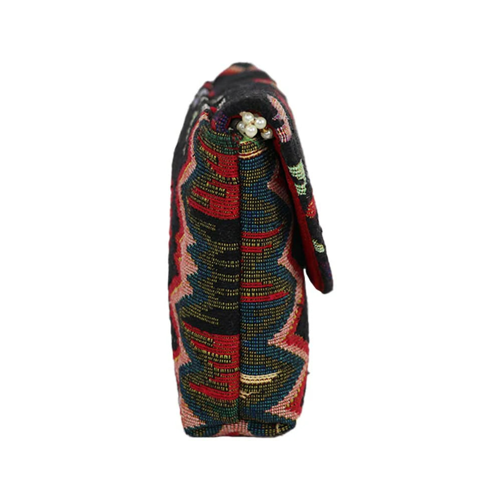 Women’s Multicolor Embroidered Clutch with Detachable Chain Strap