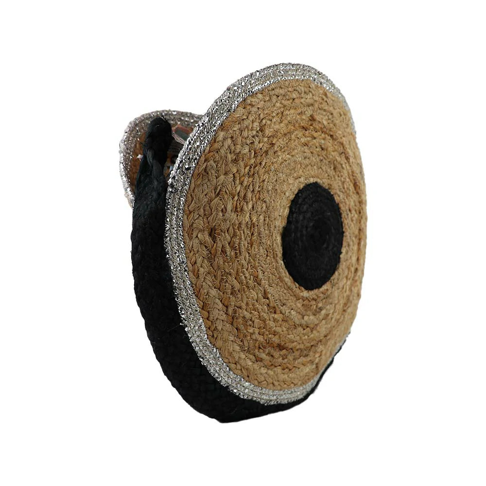 Women’s Round Jute Sling Bag with Rope Strap